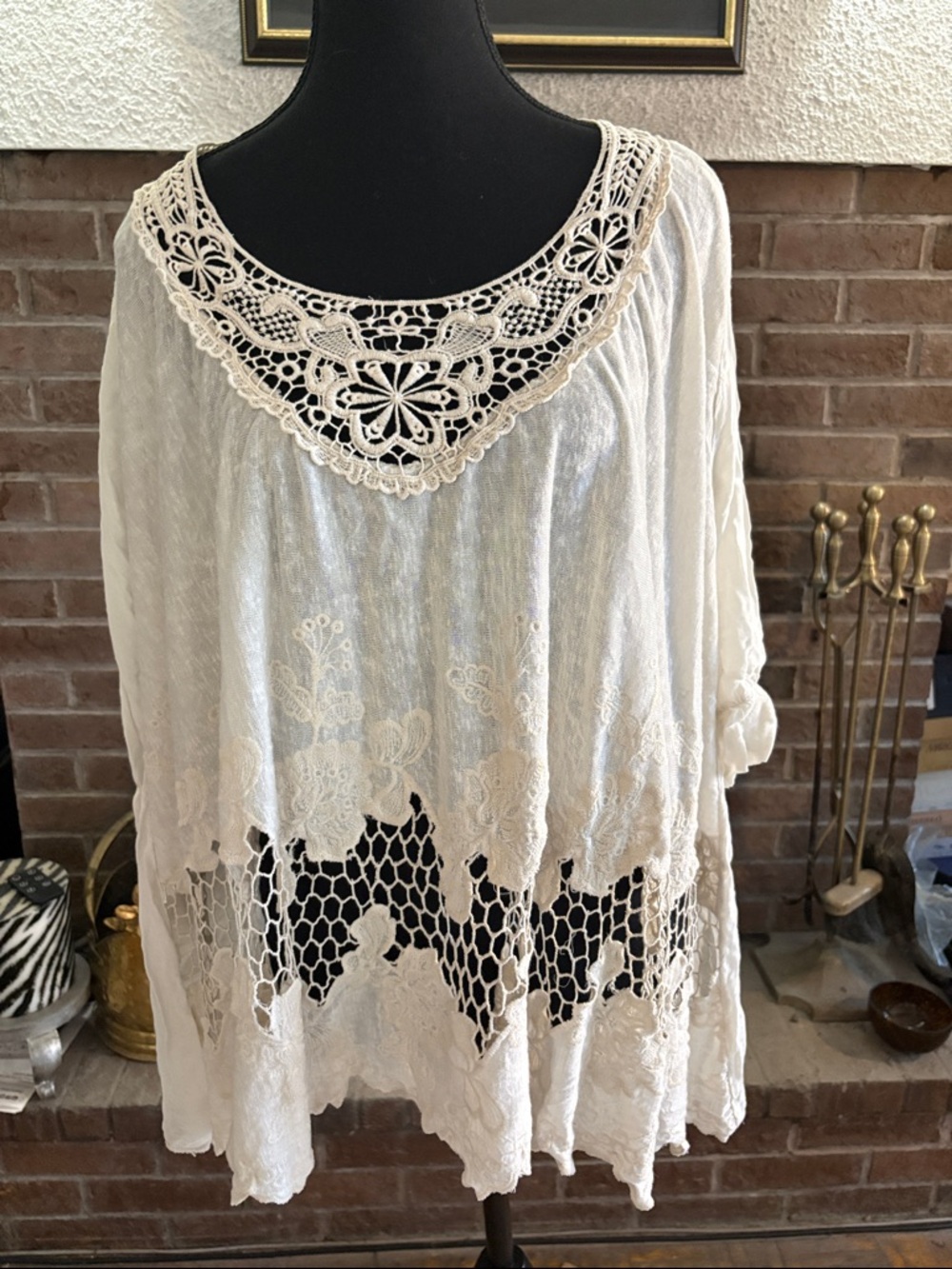 Cream Crochet Trim Boho Tunic